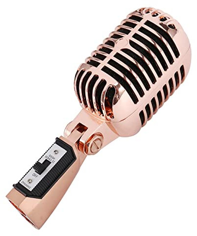 Professional Vintage Wired Microphone with Dynamic Voice Microphone for Karaoke Live (Gold)