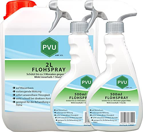 Pvu Floh Spray 2L + 2x500ml - Langzeitwirkung gegen Flöhe & Tierflöhe Innen und Außen auf Wasserbasis