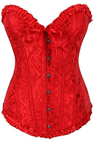 PYUIYY Frauen Spitze Korsett Satin Korsett schneiden Push-up-Gürtel Taille Trainer Fat Burner Mieder Hose Bauch Weg (Red, XXL)