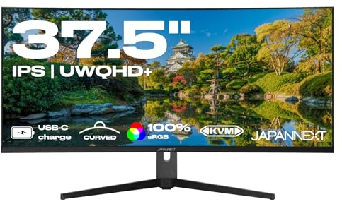 JAPANNEXT Monitor Curved 37.5 IPS UWQHD+ (3840x1600) | USB-C-Laden (65W) Höhen- & Neigungsverstellbar (HSP) Integrierte Lautsprecher G-Sync/FreeSync | 2 Jahre Garantie | JN-IPSC375UWQHDPR-H-C65W