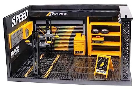 Harilla 1/24 Simulation Garage Vitrine Display Landschaft Modell mit Licht Auto Werkstatt Szene Modell für Landschaft Mikro Landschaft Diorama Ornament, Ohne Brett Stil a