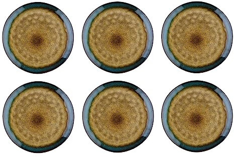 Björn, Collection Island, Lot de 6 Assiettes Plates en Grès avec Email Réactif, Kaki et Bleu - Compatible Micro-ondes et Lave-vaisselle