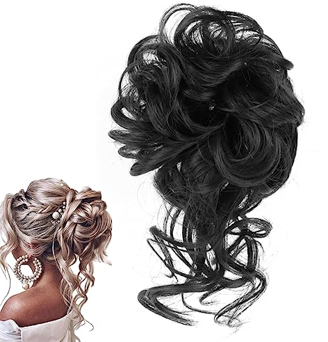 prinfantasy Haarteil Haargummi Hochsteckfrisuren Brautfrisuren Voluminös Gelockt Unordentlich Dutt Schwarz FQ001