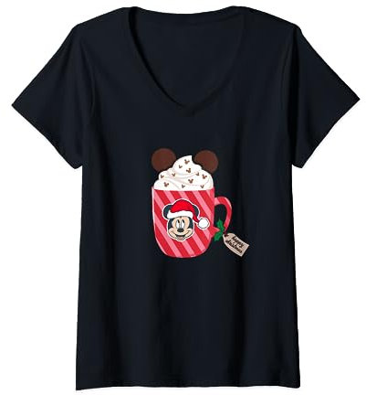 Disney Mickey Mouse Happy Christmas Hot Chocolate Cocoa Mug T-Shirt avec Col en V