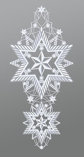 Plauener Spitze Fensterbild Silbersterne (Bx H) 18cm * 42cm Silber Fensterdekoration Fensterschmuck