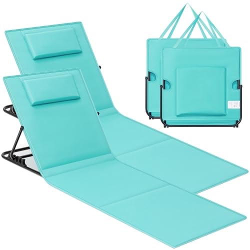 SONGMICS Strandstuhl, 2er Set, Campingstuhl, Sonnenliege, Strandliege, klappbar, verstellbare Rückenlehne, leicht tragbar mit Griff, für Camping, Garten, Pool, 158 x 55 cm, seeblau GCB251C01