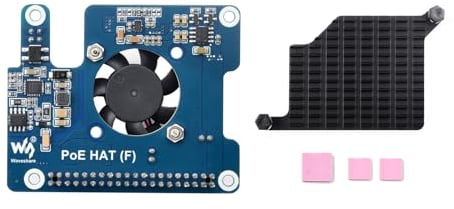 Waveshare PoE Power Over Ethernet HAT (F) Compatibele with Raspberry Pi 5 / cm 5, High Power, Onboard Cooling Fan, with Metal Heatsink, Supports 802.3af/at Network Standard