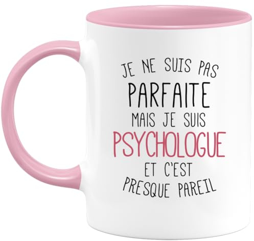 quotedazur - Mug Cadeau Psychologue - Je Ne Suis Pas Parfaite Mais Je Suis Psychologue - Tasse Cadeau Psychologue Femme - Rose/Céramique