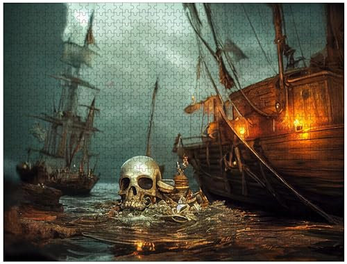Jigsaw Puzzles 1000 Pieces for Adults -Ancient Pirate Ships Premium Wooden Perfect Interlocking Clear Printing