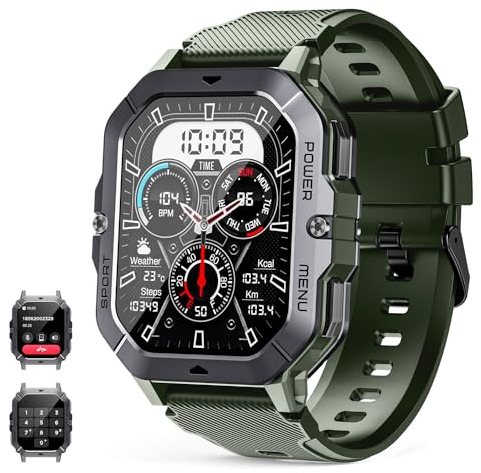 SmartWatch Uomo per rispondere/effettuare chiamate, touch screen da 2.02 pollici, smart watch con contapassi, fitness tracker, impermeabile fino a 1ATM, 100+ Modalità Sport per Android iOS (verde)
