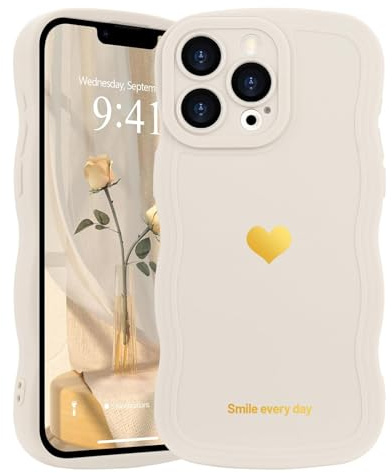 LAPOPNUT Wavy Cute Silicone Phone Case for iPhone 13 Pro Max, White | Girly Heart Wave Bumper,Aesthetic Cover for Women Girls,Curly Shockproof Raised Camera Protection,Soft Pretty Lovely