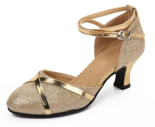 Damen Tanzschuhe Geschlossene Spitze Lantine Jazz Zumba Bachata Salsa (Gold Außen, Numéric_41)