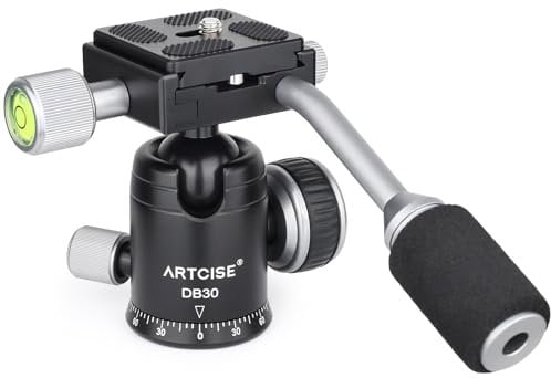 ARTCISE Testa A Sfera con Maniglia, DT30 30mm Mini Testa Per Treppiede Con 2 pz 1/4 di pollice Piastre A Sgancio Rapido Per DSLR Fotocamera Videocamera