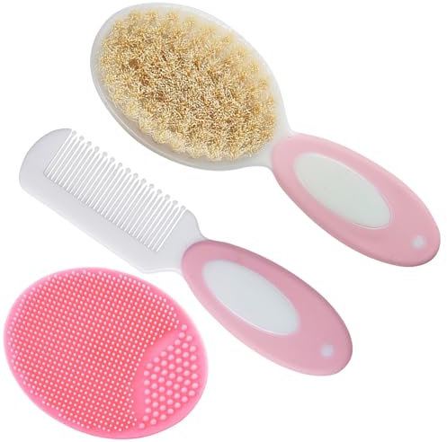 Baby Hair Brush Comb Set - 3 PCS Toddler Bath Milky Cap Cradle Brush With Soft Bristles - Ideal for Cradle Cap - Perfect Baby Registry Gift