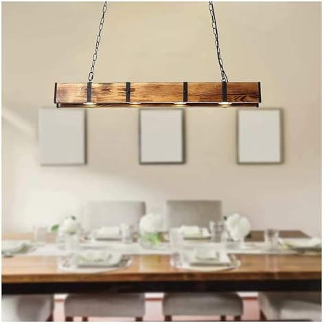 HMASNSEIY Lámpara de Techo Industrial Colgante luz rústica rectángulo Madera lámpara Industrial Lineal Granja Colgante luz Cocina Isla Mesa de Billar lámpara Colgante Techo iluminación Accesorio para