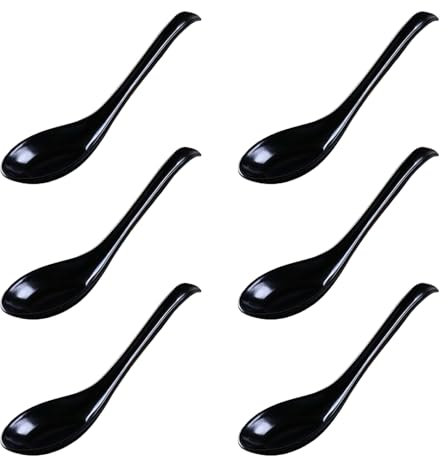 RANRIVERS 6 Black Melamine Asian/Chinese Soup Spoons (Red and Black, 6.3 x 1.7 x 0.6)