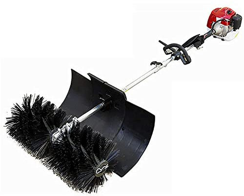 52CC Gas Power Hand Broom Nylon Brush Sweeping Lawn Sweeper - 2-Stroke 2.3HP Engine Turf Sweeper Brush for Artificial Grass - Ideal for Driveways, Streets, Turf, and Snow Clean - Black Red