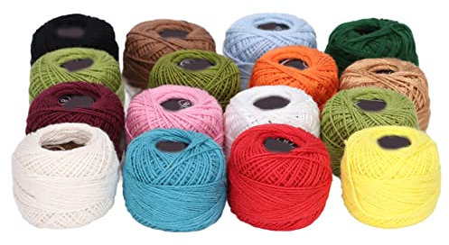 16 Pezzi di Filo di Cotone per Uncinetto, Filo Uncinetto Cotona, Gomitolo di Filato Gomitoli di Filati di Cotone Filato da Ricamo Filo di Colore Arcobaleno Fili per Punto Croce Forniture per Cucire