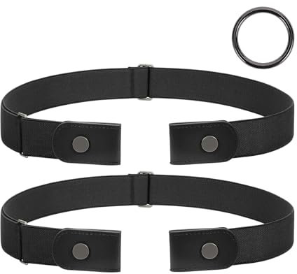 JasGood 2 Stück Herren Elastischer Gürtel Ohne Schnalle, Schnallenloser Gürtel Schnallenfreier Unsichtbarer Gürtel für Herren 3,5cm Breite,Schwarz+Schwarz,L-3XL,80cm(Für Hosengröße 100cm-150cm)