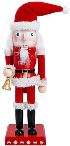 Gatuida 25cm Wooden Santa Nutcracker Soldier Figurine with Bell - Traditional Christmas Table Centerpiece Decor - Nutcracker Santa Figure Ornaments for Christmas Tree and Home