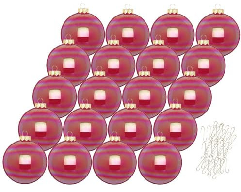 Inge Glas Weihnachtskugeln mit Haken | Schöne Christbaumkugeln aus Glas | Set 20 Kugeln und 40 Aufhänger | Christbaumschmuck Weihnachtsbaumkugeln (Dazzling Flamingo softpink | pink irisierend)