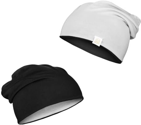 MAYLILY - Mütze - Doppelseitige Mütze - Zweifarbige Beanie - Bambusmütze - Bambuskappe - Kindermütze - Bambushaube Baby - Bambushut - (DE/NL/SE/PL, Numerisch, 34, 46, Black - Light Grey)