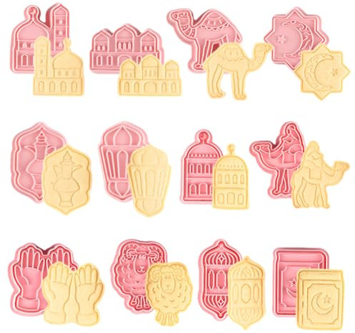 12PCS Ramadan Keksausstecher,Ausstechformen Ramadan islamische muslimische Ausstechformen DIY Fondant Kuchen Backen Werkzeuge Keksform für Kinder Keksformen Cartoon DIY Keks