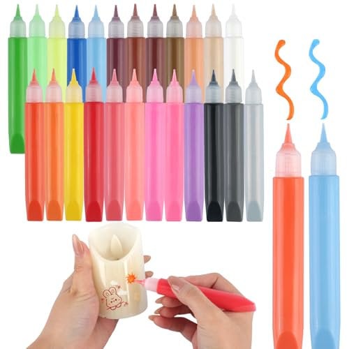24 Farben Wachsstifte Für Kerzen, 10,5 ml Kerzen Bemalen, Abwaschbares Keramik Kerzenstifte, Candle Pen für Kerzen Verzieren, Kerzen Bemalen, Tassen Bemalen, Keramik Bemalen Set