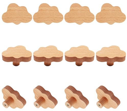 YuGtcen Schrankknöpfe aus Holz, Wolkenform, Schubladengriffe, Kinderzimmer, Kommode, Waldtiere, Holzknöpfe zum Basteln, Griffe für Möbel, Schrank, Tür, Wolke, 12 Stück