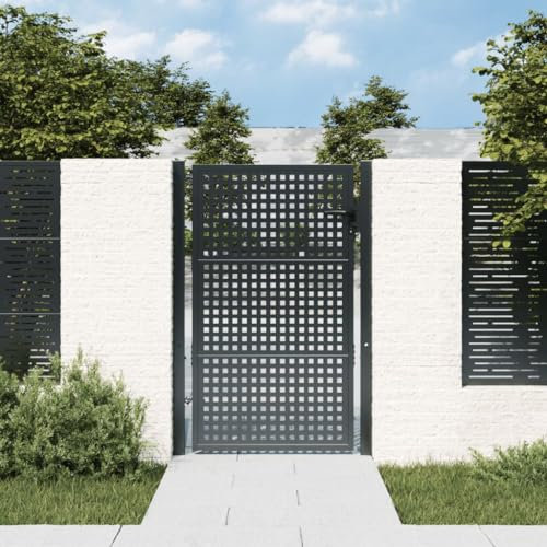 Homgoday Puerta de jardín Acero Gris Antracita 105x175 cm Puerta para jardín, Puerta para Valla de Exterior, Puerta para Valla peatonal