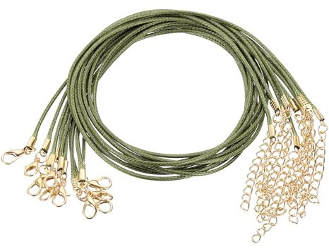 sourcing map 10pcs Waxed Necklace Cord Bulk, 18 Inches and 1.5mm Dia Necklace String Rope with Clasp for Pendants, Bracelets, Necklaces, Jewelry Making Beading Supplies,Deep Green
