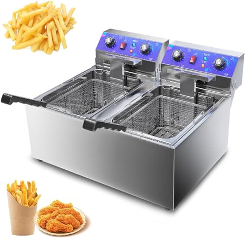 Freidora comercial, freidora eléctrica de encimera, freidora comercial con limitador de temperatura y temporizador, freidora de aceite eléctrica de encimera, freidora de sobremesa de acero inoxidabl