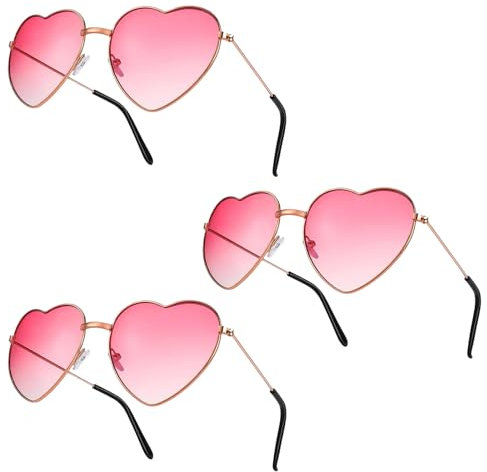 PMELCXD Herzbrille Sonnenbrille Damen Herren Retro Stil Hippie Accessoire 3 Stück Herzform Gläser 58mm Rosa Verlauf,für Kinder Herren Damen 60er 70er 80er 90er Party Hippie Chic, Kleid Accessoires