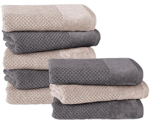 Pure Label Handtücher 8-TLG 8x50x100, Anthrazit | Stein | weich, saugstark, 100% Baumwolle & OEKO-TEX, mit Schlaufe