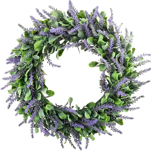 Lavendel Blumenkranz, 40 cm/15.7 Zoll künstlicher Lavendel Kranz für die Haustür, Valentins Kranz für Wände Fenster Veranda Partydekoration (A)