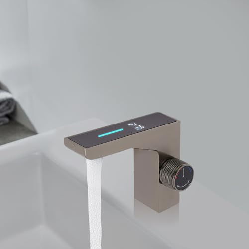 Wasserhahn Bad mit LED Temperaturanzeige, Waschtischarmatur Einhebelmischer Badarmatur Waschbecken Mischbatterie Armatur für Badezimmer, Küche