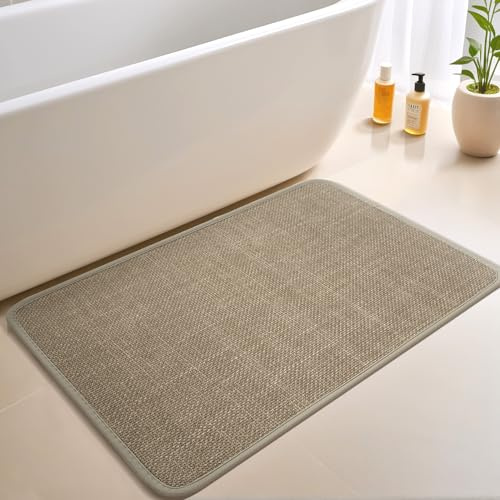 Dolic Badematten Gummi-Unterlage rutschfeste Badezimmerteppiche Wasser-Absorbierend Badematte, Ultradünn Kurzflor Badematte Passt Unter Tür, Maschinenwaschbar(Beige, 40 x 60 cm)