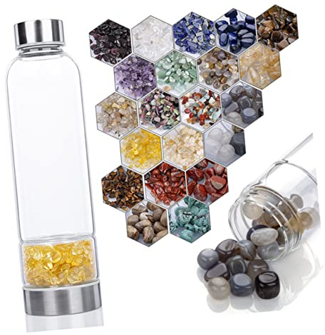 Hohopeti Quartz Crystal Gemstone Energy Water Bottle Hand Washable Hydrotherapy Cup Random Color