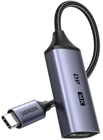 UGREEN USB C auf DisplayPort Adapter, DP 2.1, 16K 60Hz, 8K 120Hz, 4K 240Hz | Thunderbolt 5/4/3 auf DP Kabel, 80Gbps, unterstützt HDR HDCP2.2 Dolby Atmos, kompatibel mit MacBook Pro/Mac/iPad/iPhone 17/16