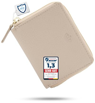 Baur – Kleine Damen Geldbörse aus Leder (Gold Reißverschluss, Taupe) | Kleines Portemonnaie, RFID-Schutz, 6 Kartenfächer, goldener Rundumreißverschluss aus Metall, geprägtes Rindsleder