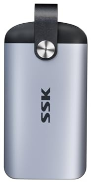 SSK Externe Portable NVMe SSD 1TB, max. 2000 MB/s nur über USB 3.2 Gen 2x2 | SSD Festplatte extern mit Ledergriff und USB-C für iPhone 15/16/17, Android, Windows, Tablet, Mac, Laptop, PC und Xbox One