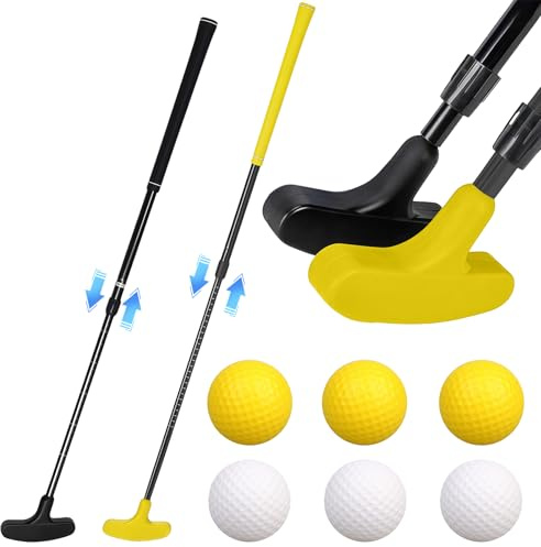 Putter da golf con albero regolabile – Il set di mini putter per bambini e adulti include 3 palline bianche e 3 gialle, ideale per giochi di golf appiccicosi, mazze da golf ambidestri per bambini per
