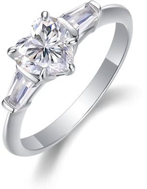 Skcess 14K Weißgold Ringe Frauen, Ring Damen 6.5X6.5mm Moissanit Weiß 1ct Moissanit Größe 47 (15.0)