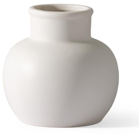 Sawoake Modern Table Vase, 14cm（5.5 Inch） White Ceramic Pot, Rustic Boho Decor for Shelf & Mantel, Clean Neutral Handmade Centerpiece for Living Room, Bedroom