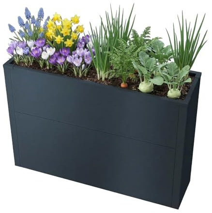 Metzler Hochbeet L für den Garten | kompakte Größe | Pulverbeschichteter Stahl in Anthrazit RAL 7016| Witterungsbeständiges Metall-Gartenbeet, Pflanzenbeet, Blumenhochbeet | 25 x 100 x 77 cm