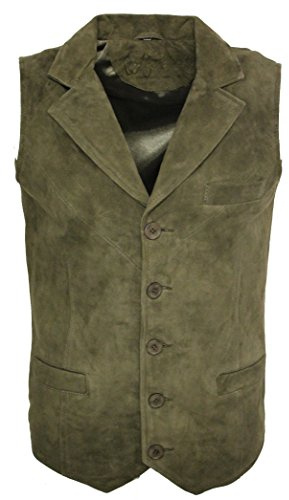 Männer glatte Ziegen-Veloursleder Classic Smart Khaki Leder Weste 3XL