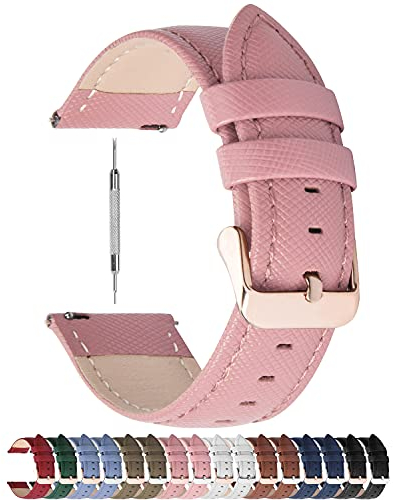 Fullmosa 20mm Bracelet de Montre en Cuir véritable,Cross Bracelet Compatible avec Samsung Galaxy Watch 7 44mm/FE /6 44mm/6 Classic 43mm 47mm Homme Femme,20mm Rose+Boucle en Or Rose