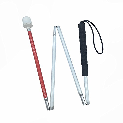 Aluminum Mobility Folding White Cane for Vision Impaired and Blind People (folds down 4 sections) (120 cm (47.2 inch), Black Handle)