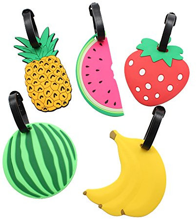 Mziart Lot de 5 étiquettes pour Bagage Motif Fruits colorés Banane, Ananas, Fraise, 2 pastèques