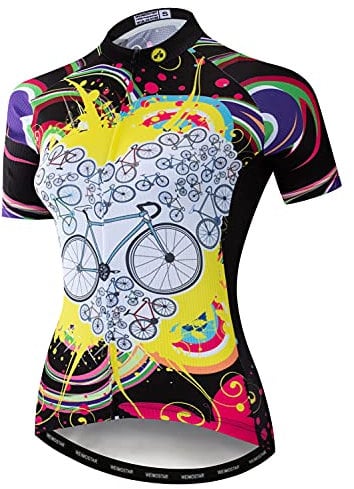 MTB Trikot Radtrikot für Damen Mountainbike Jersey Shirts Kurzarm Rennrad Tops Pro Team RacingTops für Damen Famale Sommerbekleidung Atmungsaktiv und schnell trocknend Größe L
